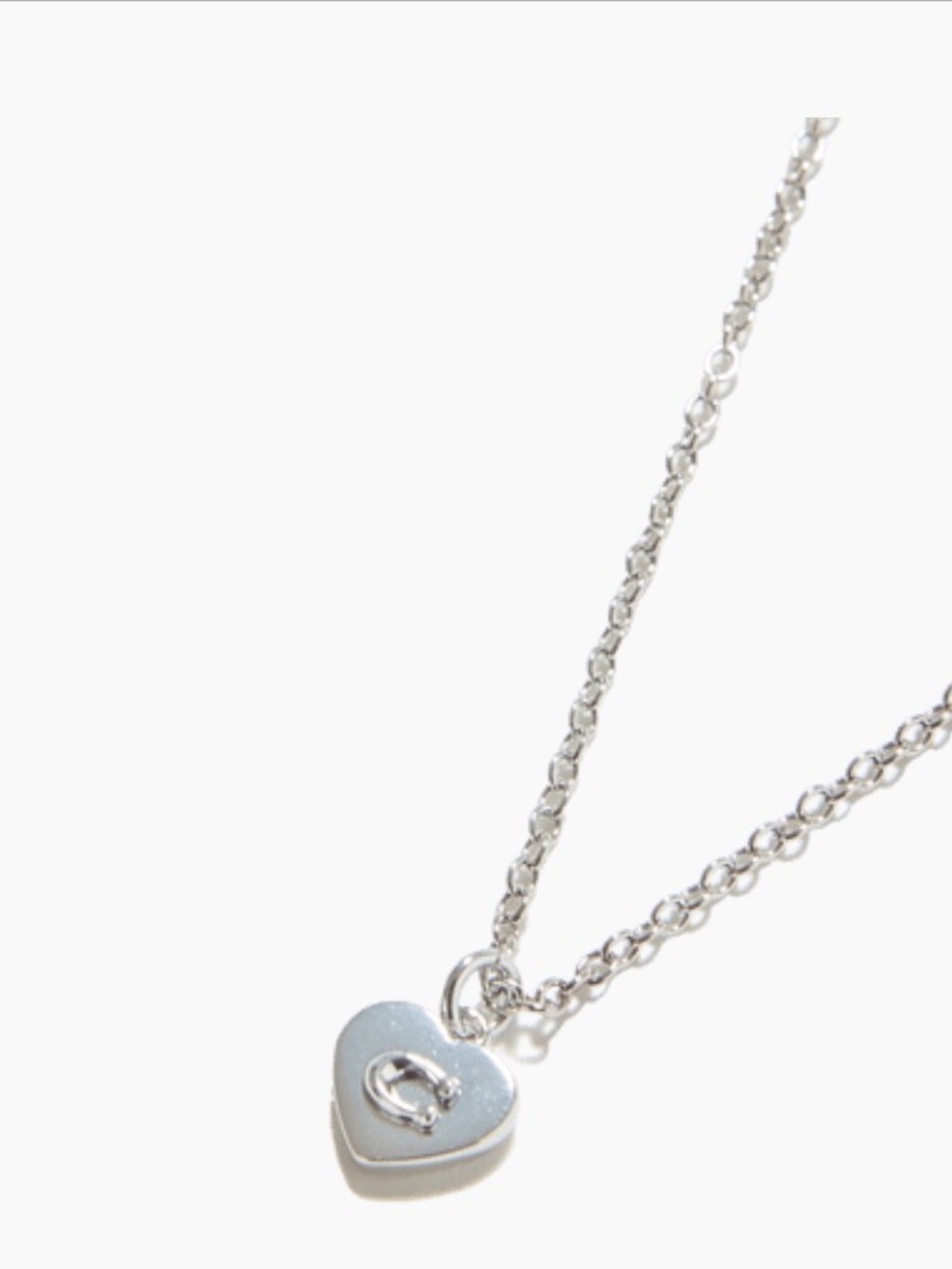 Coach Silver Heart Pendant Necklace Signature C Charm NWT